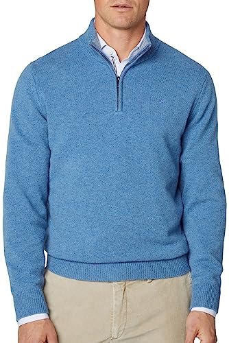 Hackett London Herren Lambswool Hzip Pullover, Blau (Steel Blue), im Sale